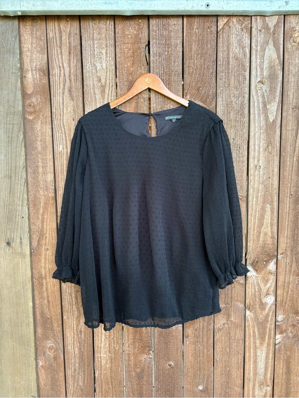 Adrianna Papell Black Whimsigoth Swiss Dot Pleated Blouse